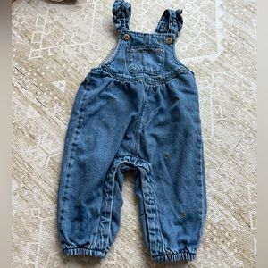 Zara | Denim floral embroidered jumpsuit 6-9m